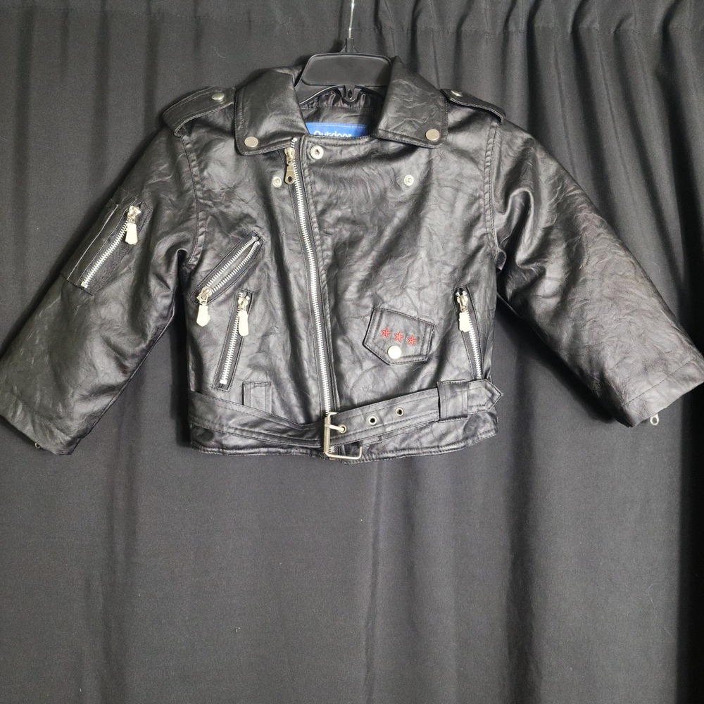 Outdoor Habitat Toddler 4T Black Faux Leather Moto‎ Biker Jacket USA Eagle Patch
